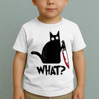 Cat What? Funny Black Cat Murderous Cat With Knife Toddler T-Shirt