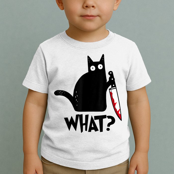 Cat What? Funny Black Cat Murderous Cat With Knife Toddler T-Shirt