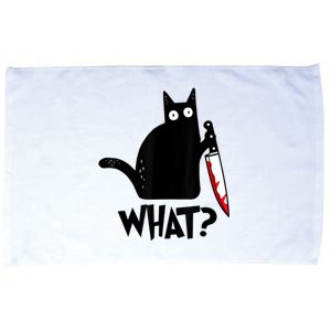 Cat What? Funny Black Cat Murderous Cat With Knife Microfiber Hand Towel