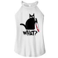 Cat What? Funny Black Cat Murderous Cat With Knife Women's Perfect Tri Rocker Tank