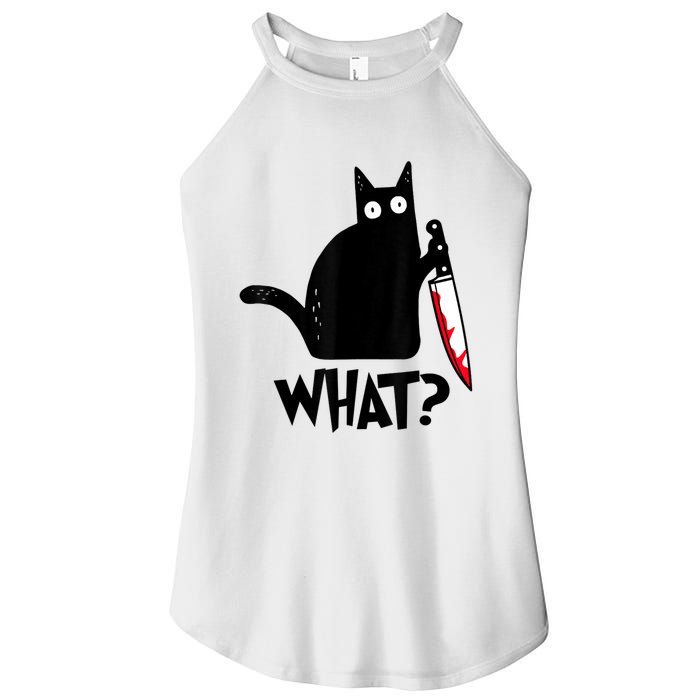 Cat What? Funny Black Cat Murderous Cat With Knife Women's Perfect Tri Rocker Tank