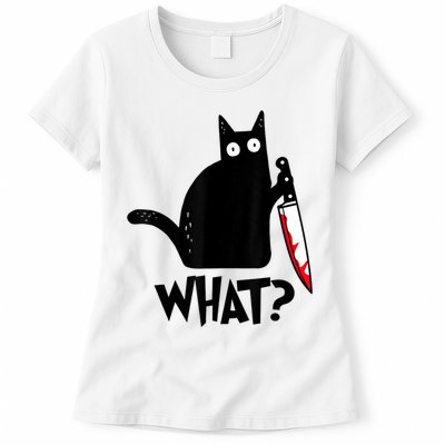 Cat What? Funny Black Cat Murderous Cat With Knife Womens T-Shirt