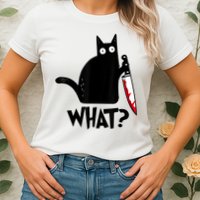 Cat What? Funny Black Cat Murderous Cat With Knife Womens T-Shirt