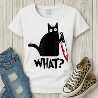 Cat What? Funny Black Cat Murderous Cat With Knife Womens T-Shirt