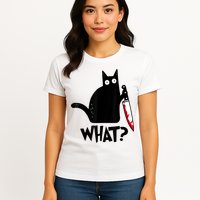 Cat What? Funny Black Cat Murderous Cat With Knife Womens T-Shirt