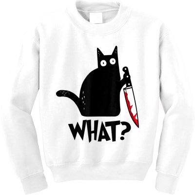 Cat What? Funny Black Cat Murderous Cat With Knife Kids Sweatshirt