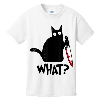 Cat What? Funny Black Cat Murderous Cat With Knife Kids T-Shirt