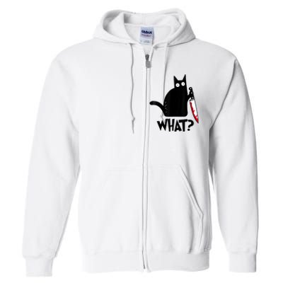 Cat What? Funny Black Cat Murderous Cat With Knife Full Zip Hoodie