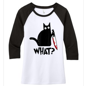 Cat What? Funny Black Cat Murderous Cat With Knife Women's Tri-Blend 3/4-Sleeve Raglan Shirt