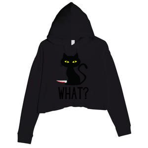 Cat What Funny Black Cat Murderous Cat With Knife Meaningful Gift Crop Fleece Hoodie