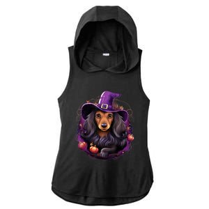 Cute Witch Funny Dachshund Halloween Costume Dog Lover Ladies PosiCharge Tri-Blend Wicking Draft Hoodie Tank