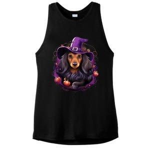 Cute Witch Funny Dachshund Halloween Costume Dog Lover Ladies PosiCharge Tri-Blend Wicking Tank