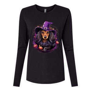 Cute Witch Funny Dachshund Halloween Costume Dog Lover Womens Cotton Relaxed Long Sleeve T-Shirt