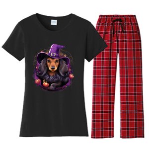 Cute Witch Funny Dachshund Halloween Costume Dog Lover Women's Flannel Pajama Set