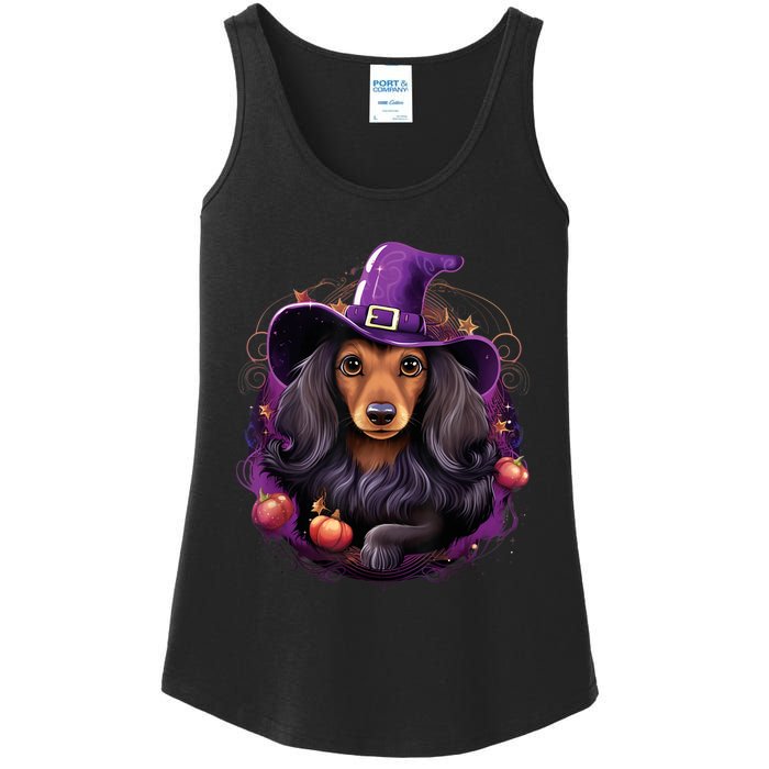 Cute Witch Funny Dachshund Halloween Costume Dog Lover Ladies Essential Tank