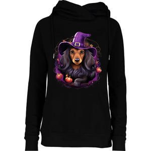 Cute Witch Funny Dachshund Halloween Costume Dog Lover Womens Funnel Neck Pullover Hood