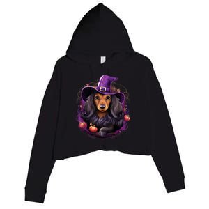 Cute Witch Funny Dachshund Halloween Costume Dog Lover Crop Fleece Hoodie