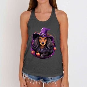 Cute Witch Funny Dachshund Halloween Costume Dog Lover Women's Knotted Racerback Tank