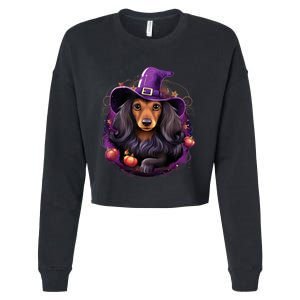 Cute Witch Funny Dachshund Halloween Costume Dog Lover Cropped Pullover Crew