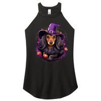 Cute Witch Funny Dachshund Halloween Costume Dog Lover Women's Perfect Tri Rocker Tank