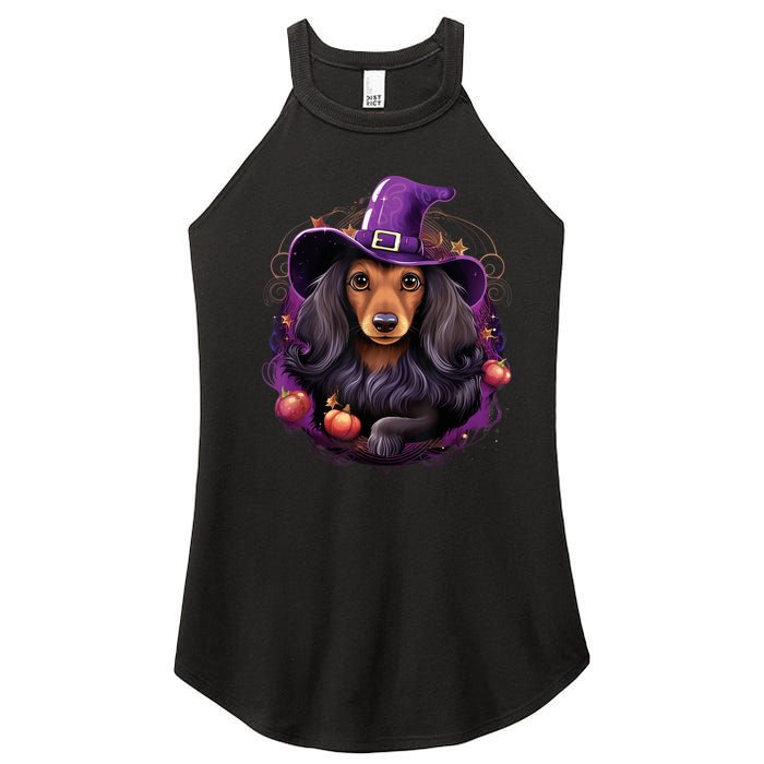 Cute Witch Funny Dachshund Halloween Costume Dog Lover Women's Perfect Tri Rocker Tank