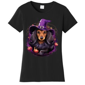 Cute Witch Funny Dachshund Halloween Costume Dog Lover Women's T-Shirt