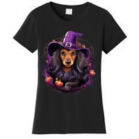 Cute Witch Funny Dachshund Halloween Costume Dog Lover Women's T-Shirt