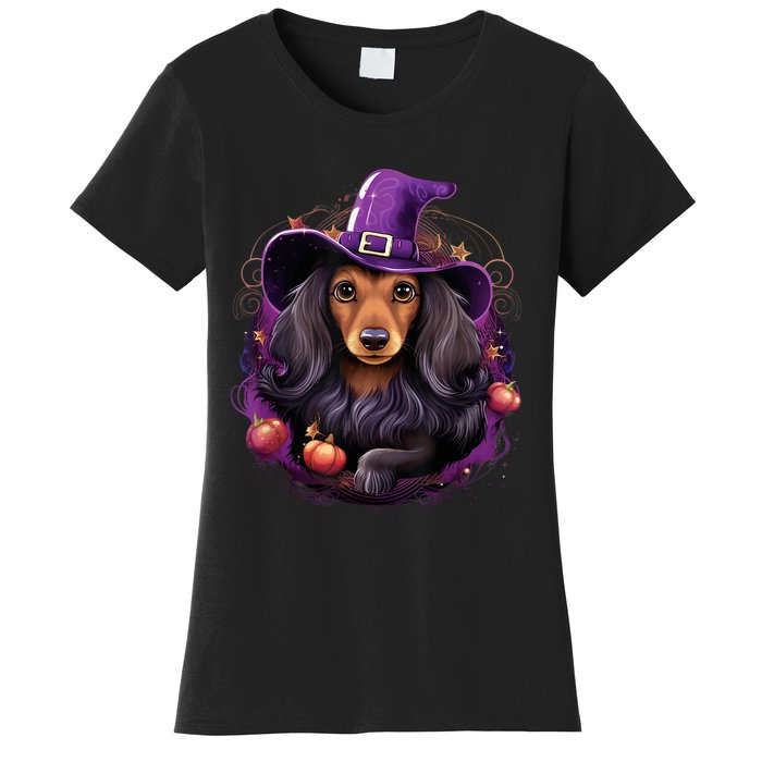 Cute Witch Funny Dachshund Halloween Costume Dog Lover Women's T-Shirt