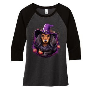 Cute Witch Funny Dachshund Halloween Costume Dog Lover Women's Tri-Blend 3/4-Sleeve Raglan Shirt