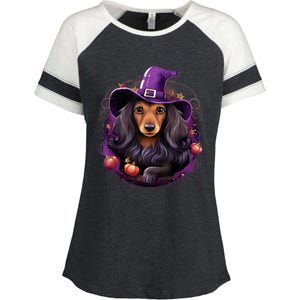 Cute Witch Funny Dachshund Halloween Costume Dog Lover Enza Ladies Jersey Colorblock Tee