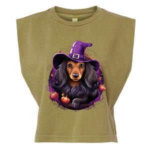 Cute Witch Funny Dachshund Halloween Costume Dog Lover Garment-Dyed Women's Muscle Tee