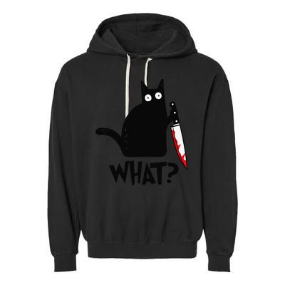 Cat What Funny Black Cat Murderous Cat With Knife Garment-Dyed Fleece Hoodie