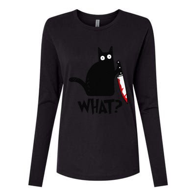 Cat What Funny Black Cat Murderous Cat With Knife Womens Cotton Relaxed Long Sleeve T-Shirt