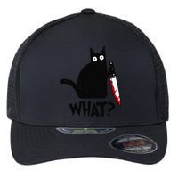 Cat What Funny Black Cat Murderous Cat With Knife Flexfit Unipanel Trucker Cap