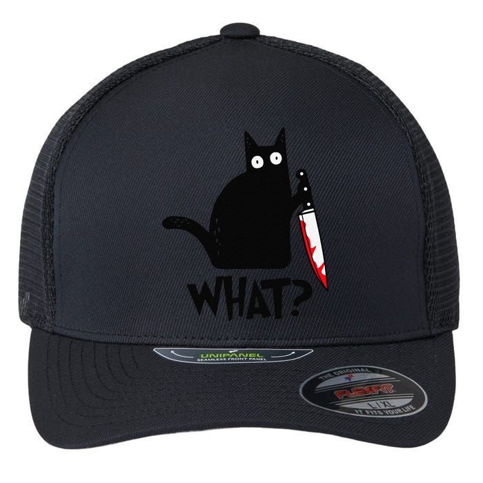 Cat What Funny Black Cat Murderous Cat With Knife Flexfit Unipanel Trucker Cap