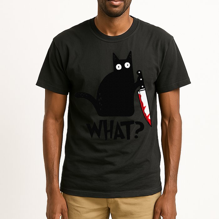 Cat What Funny Black Cat Murderous Cat With Knife Tall T-Shirt