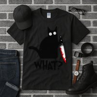 Cat What Funny Black Cat Murderous Cat With Knife Tall T-Shirt
