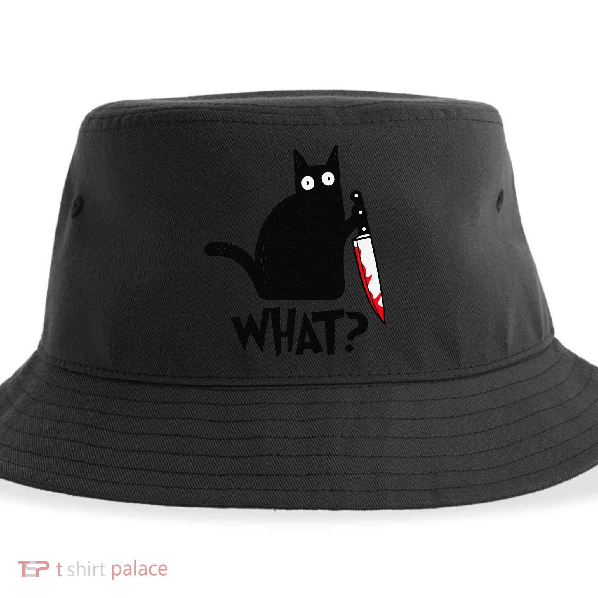 Cat What Funny Black Cat Murderous Cat With Knife Sustainable Bucket Hat