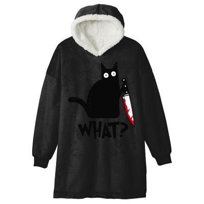 Cat What Funny Black Cat Murderous Cat With Knife Hooded Wearable Blanket