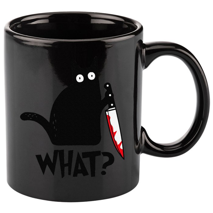 Cat What Funny Black Cat Murderous Cat With Knife 11oz C Handle Ceramic Mug
