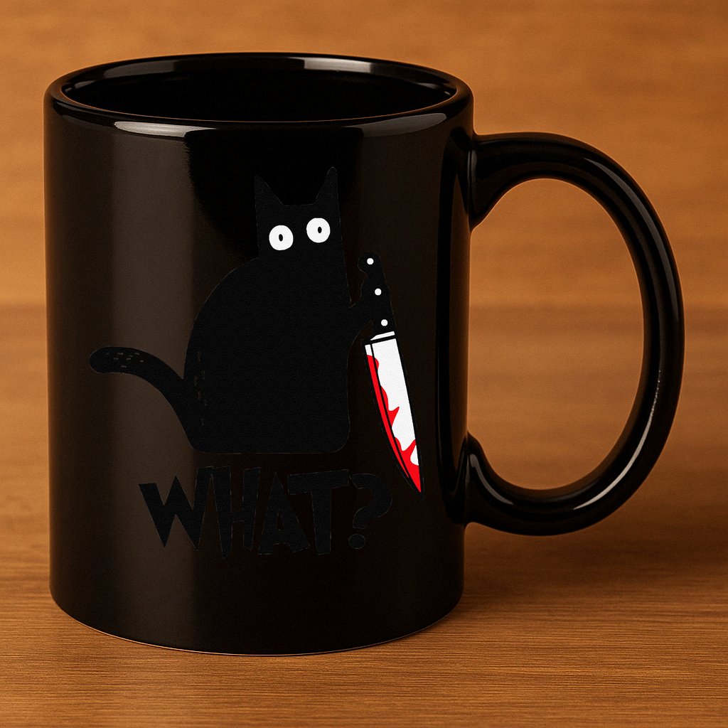 Cat What Funny Black Cat Murderous Cat With Knife 11oz C Handle Ceramic Mug