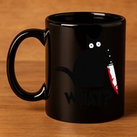 Cat What Funny Black Cat Murderous Cat With Knife 11oz C Handle Ceramic Mug