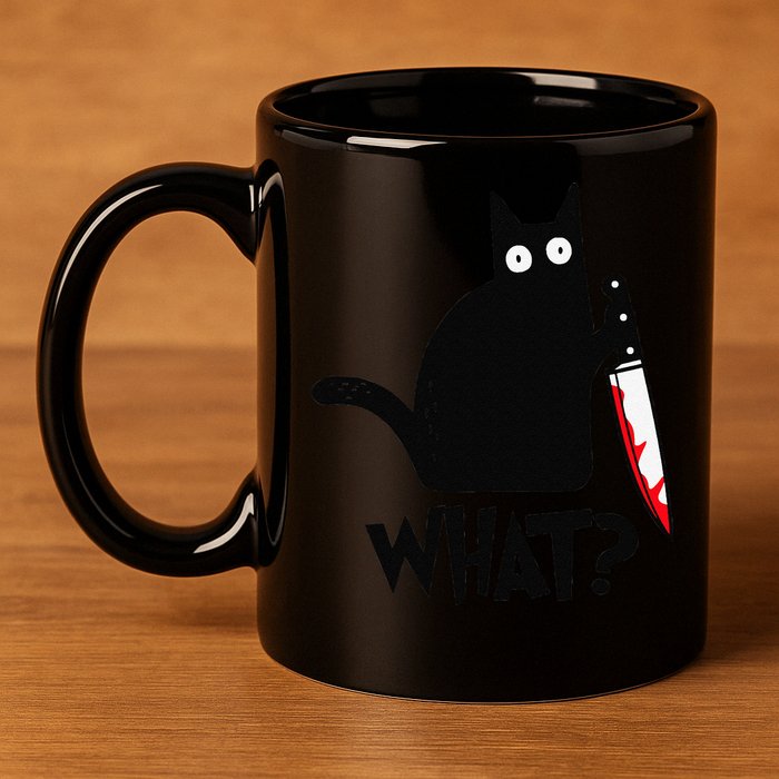 Cat What Funny Black Cat Murderous Cat With Knife 11oz C Handle Ceramic Mug