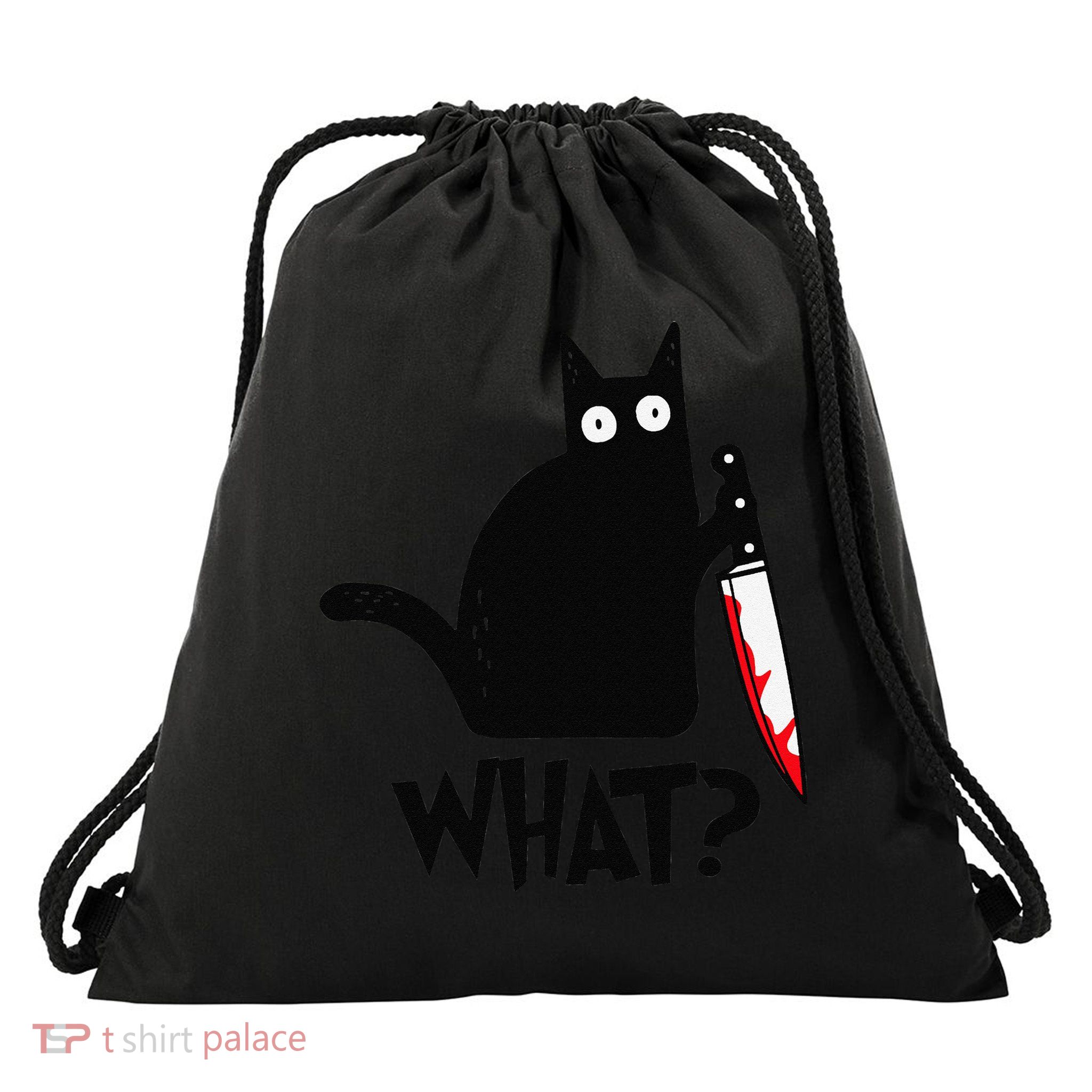 Cat What Funny Black Cat Murderous Cat With Knife Drawstring Bag