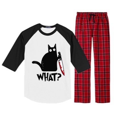 Cat What Funny Black Cat Murderous Cat With Knife Raglan Sleeve Pajama Set