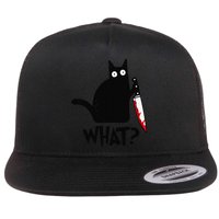 Cat What Funny Black Cat Murderous Cat With Knife Flat Bill Trucker Hat
