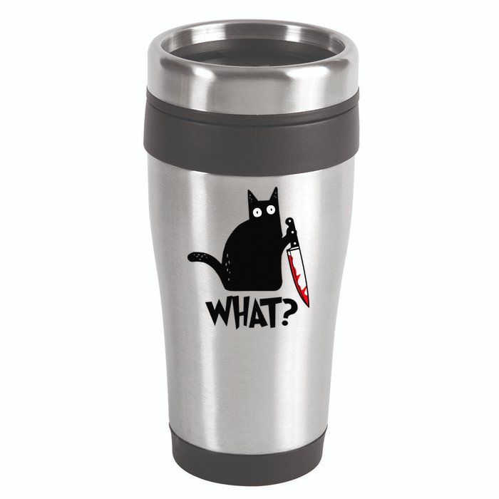 Cat What Funny Black Cat Murderous Cat With Knife 16oz Travel Tumbler