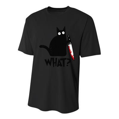 Cat What Funny Black Cat Murderous Cat With Knife Youth Performance Sprint T-Shirt
