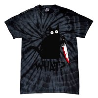 Cat What Funny Black Cat Murderous Cat With Knife Tie-Dye T-Shirt