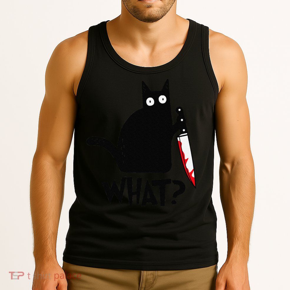 Cat What Funny Black Cat Murderous Cat With Knife Tank Top
